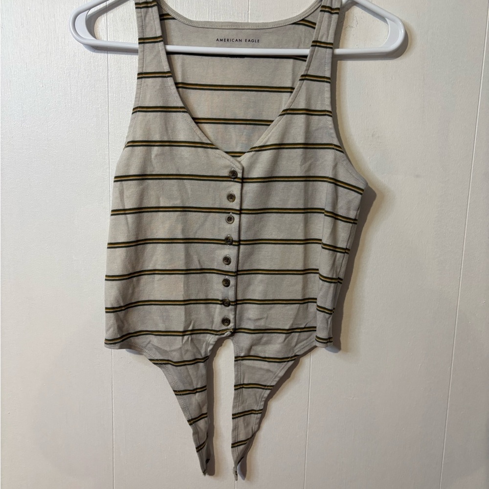 American Eagle Outfitters Cream and Green Striped tank top